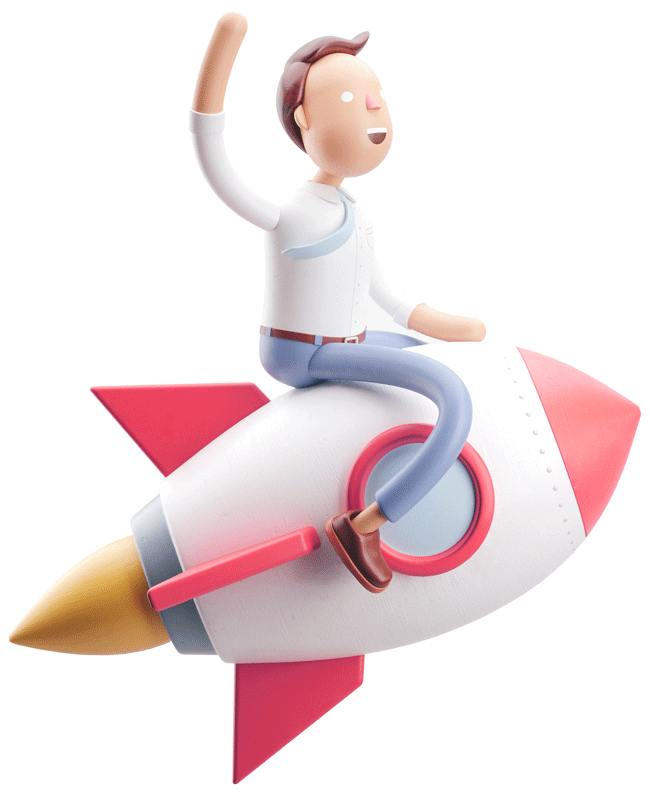 Un homme vole sur une fusée